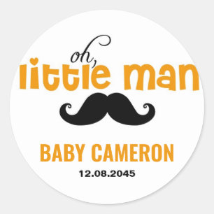 Orange Little Man Moustache Baby Shower Sticker