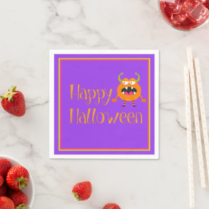 Orange Little Monster Halloween Fun Kids Napkin