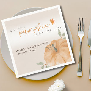Orange Little Pumpkin Autumn Fall Baby Shower Napkin