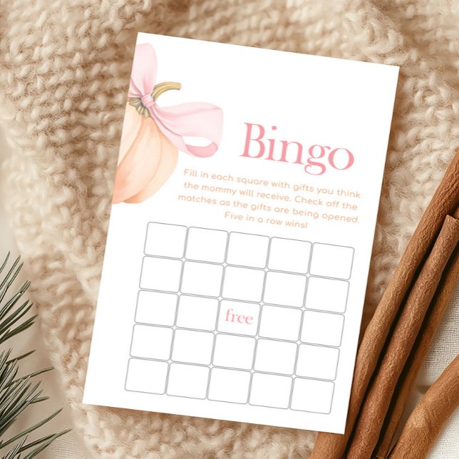 Orange Little Pumpkin Bow Bingo Game (Bow Pumpkin Baby Shower Bingo Game)