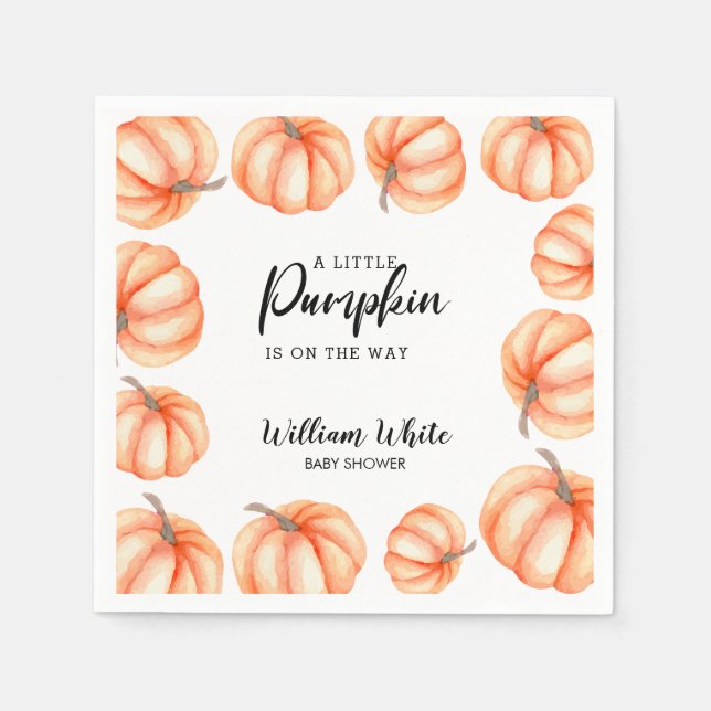  Orange Little Pumpkin Halloween Fall Baby Shower  Napkin (Front)