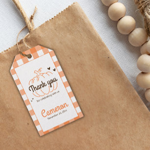 Orange Little Pumpkin Neutral Baby Shower Thank Gift Tags
