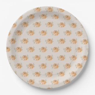 Orange Little Pumpkin Pattern Fall Baby Shower Paper Plate
