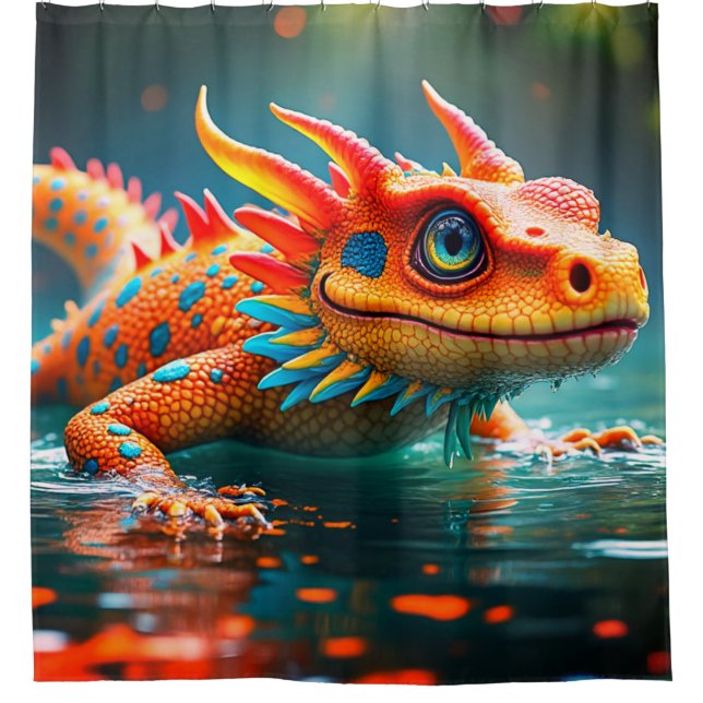 Orange Lizard Shower Curtain (Front)
