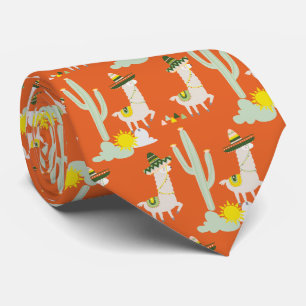 Orange Llamas in Sombreros Funny Pattern Tie