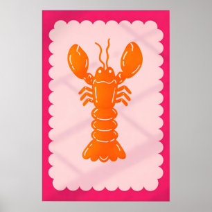 Orange Lobster Poster, Bold Pop Art Kitchen Wall Poster