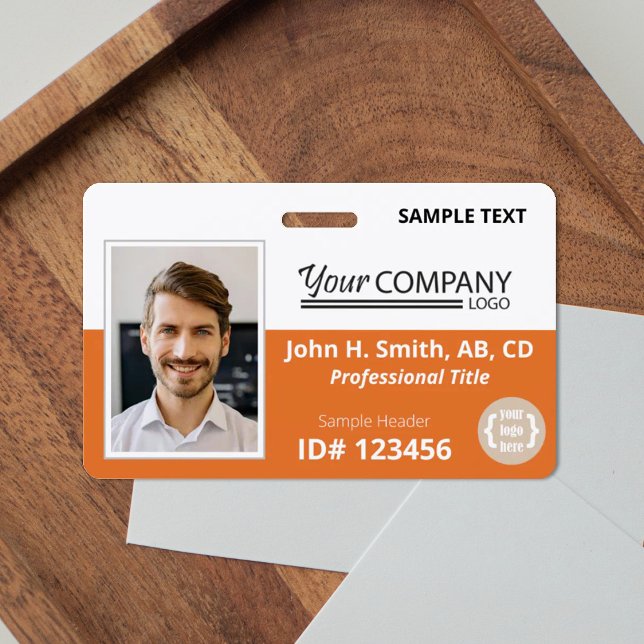 Orange Logo Entry Employee Photo ID Badge (orange company badge with logo and photo)