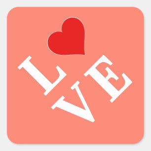 Orange LOVE and Heart Elegant Romantic Square Sticker