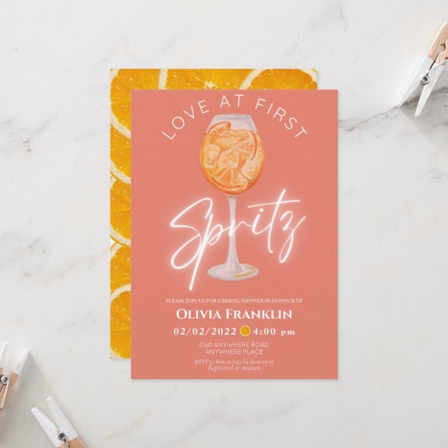 Orange Love at first spritz summer bridal shower Invitation (Front/Back In Situ)