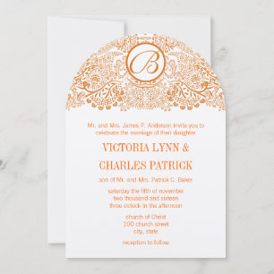 Orange Love Birds Reflections Wedding Invitation
