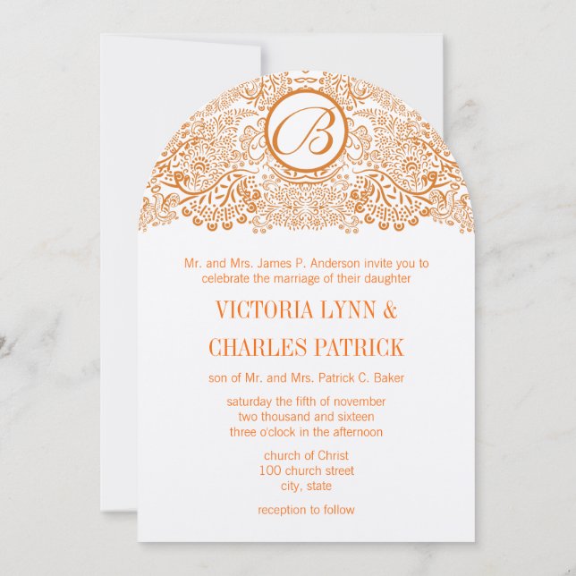 Orange Love Birds Reflections Wedding Invitation (Back)