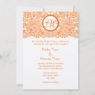 Orange Love Birds Reflections Wedding Invitation