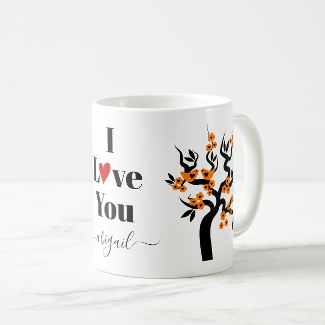 Orange Love birds sakura cherry tree and blossom Coffee Mug (Front Right)