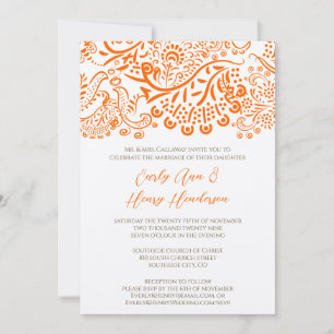 Orange Love Birds Wedding Invitation