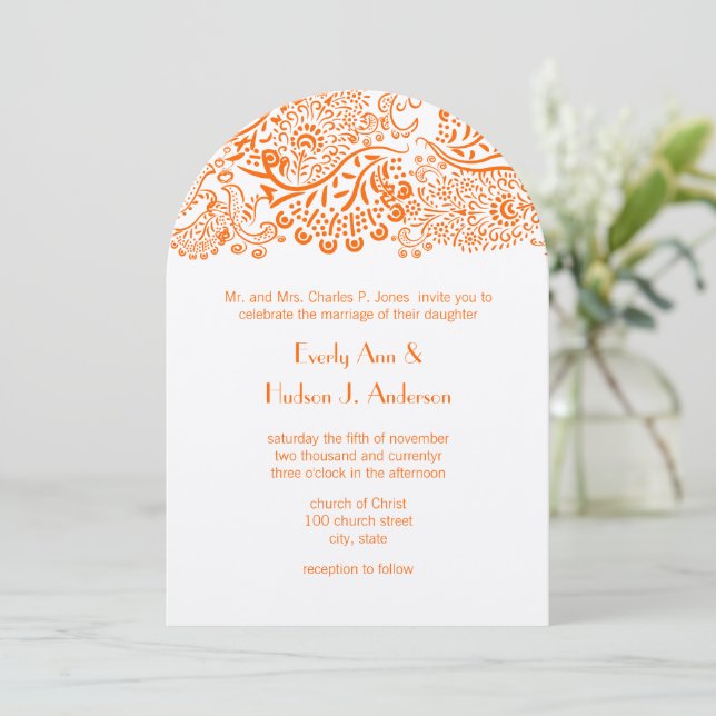 Orange Love Birds Wedding Invitation (Standing Front)