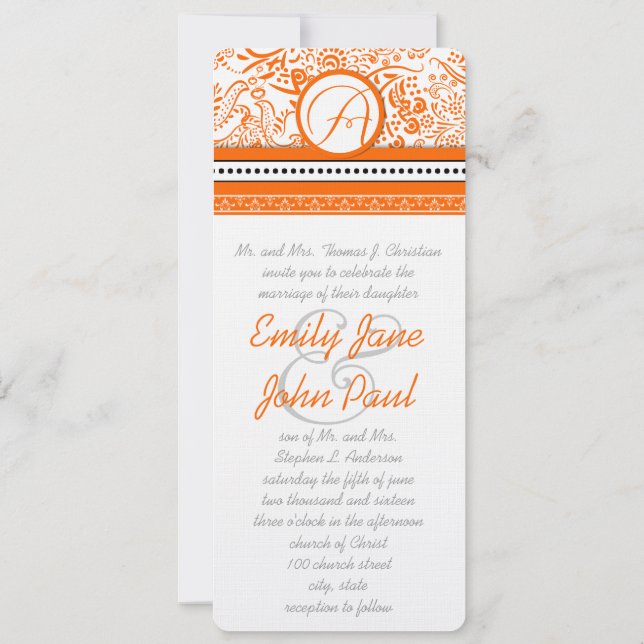 Orange Love Birds Wedding Invitation (Back)