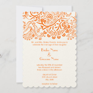 Orange Love Birds Wedding Invitation