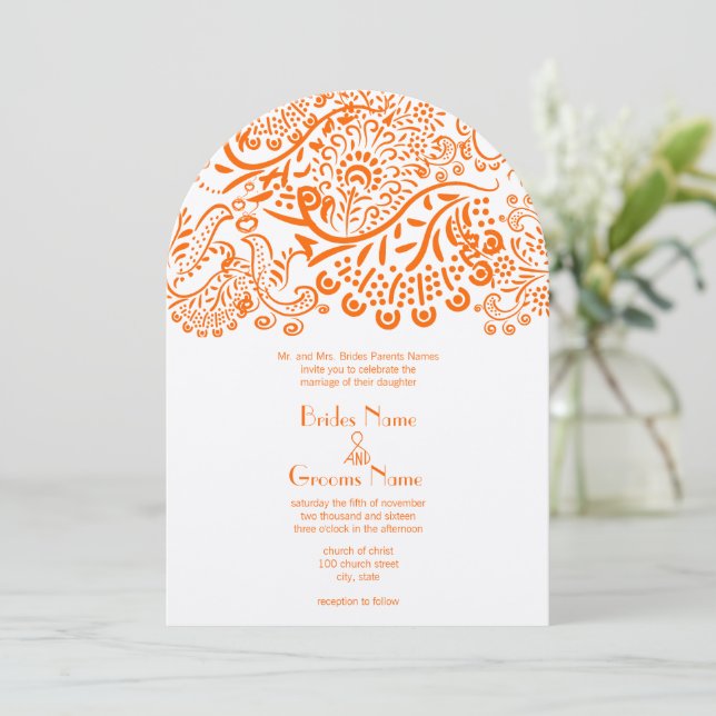Orange Love Birds Wedding Invitation (Standing Front)