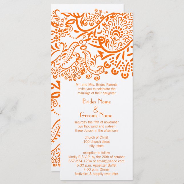 Orange Love Birds Wedding Invitation (Front/Back)