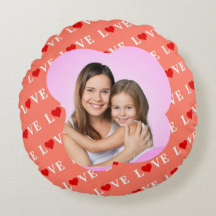 Orange LOVE Heart Round Cushion