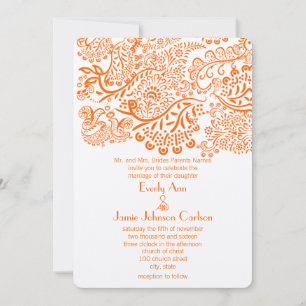 Orange Lovebirds Wedding Invitation