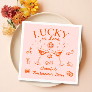 Orange Lucky In Love Cocktails Bachelorette Party Napkin