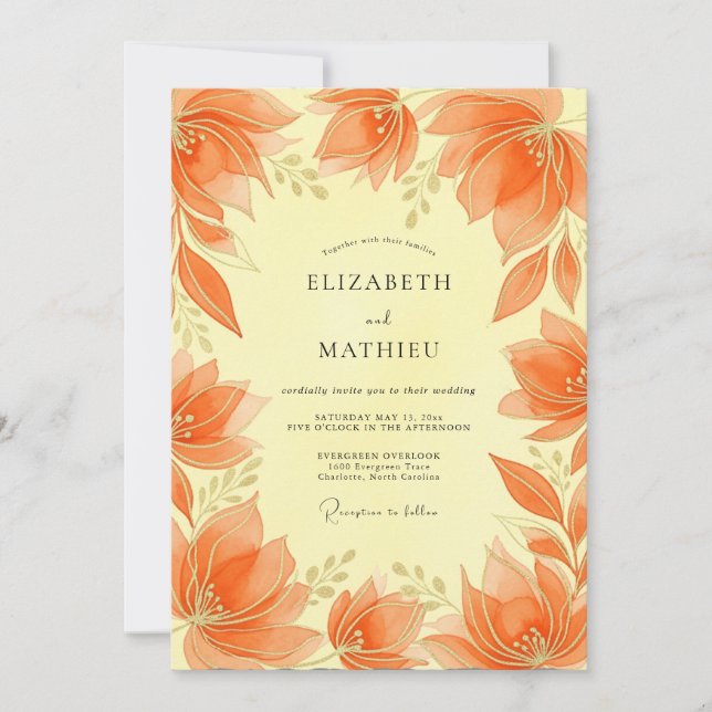 Orange Luminous Summer Wedding Invitation (Front)