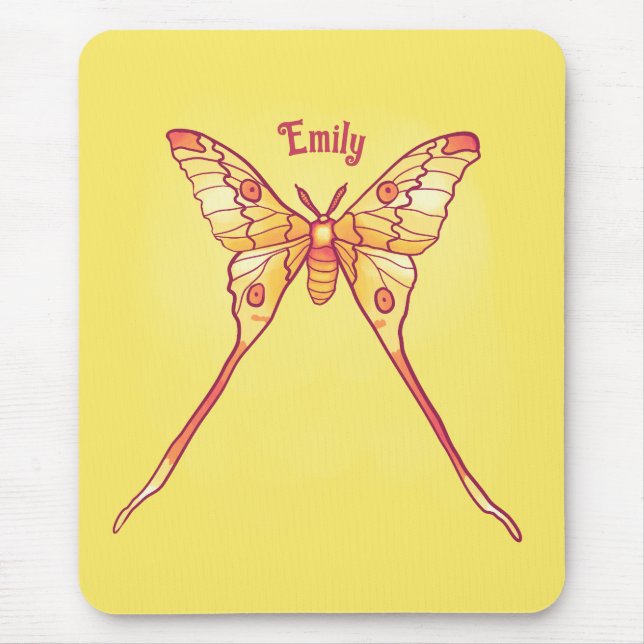 Orange Luna Moth Art – Colourful Insect Art Mouse Pad (Front)
