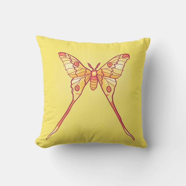 Orange Luna Moth Art – Colourful Insect Cushion (Front)