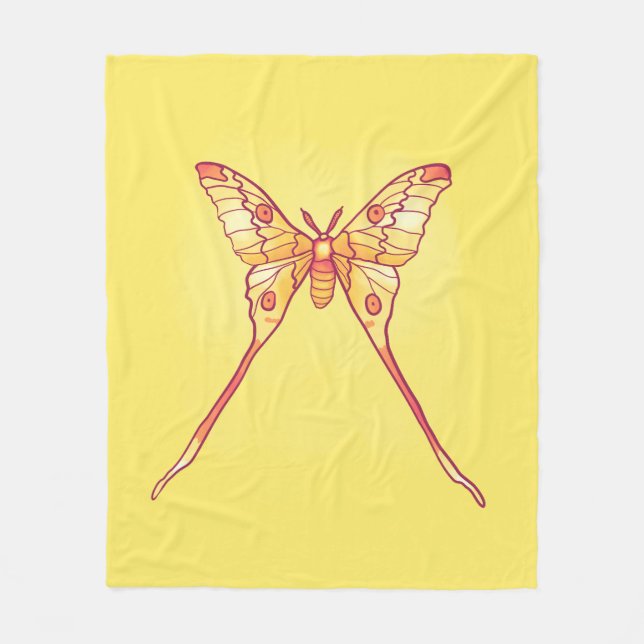 Orange Luna Moth Art – Colourful Insect Fleece Blanket (Front)