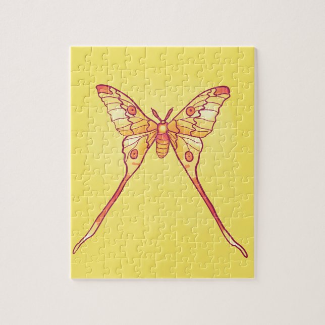 Orange Luna Moth Art – Colourful Insect Jigsaw Puzzle (Vertical)
