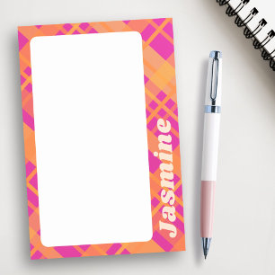 Orange magenta plaid pattern custom name post-it notes