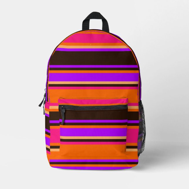 Orange, Magenta, & Purple Striped Backpack (Front)