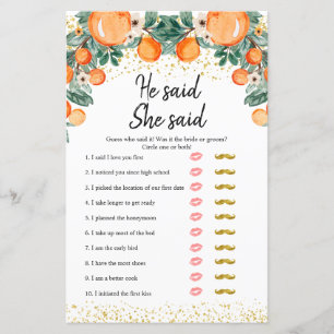 Orange main squeeze he said she said games card