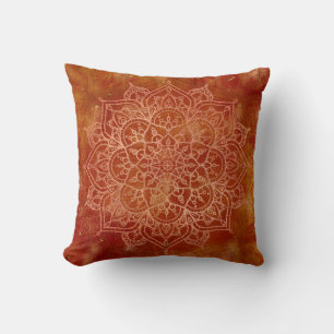 Orange Mandala & Gold Glam Modern Chic Cushion