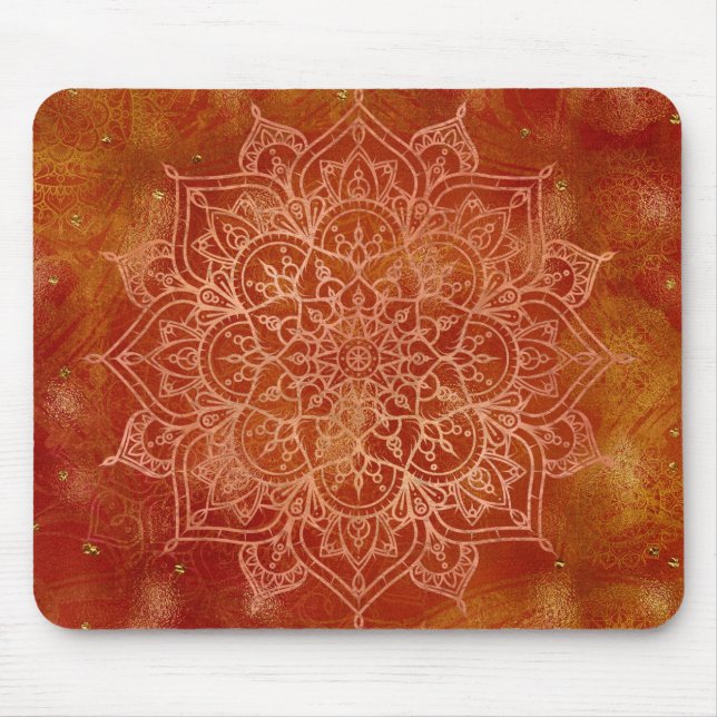 Orange Mandala & Gold Glam Modern Chic Mouse Pad (Front)