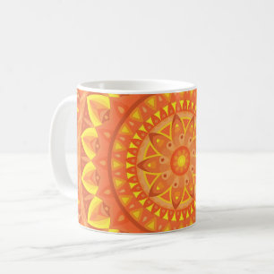 Orange Mandala Warm Boho Vibrant Geometric Pattern Coffee Mug