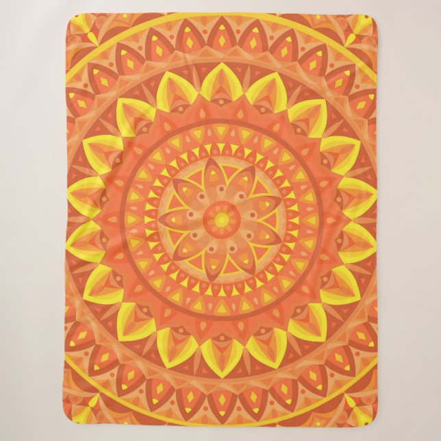 Orange Mandala Warm Cosy Boho Vibrant Pattern Sherpa Blanket (Front)