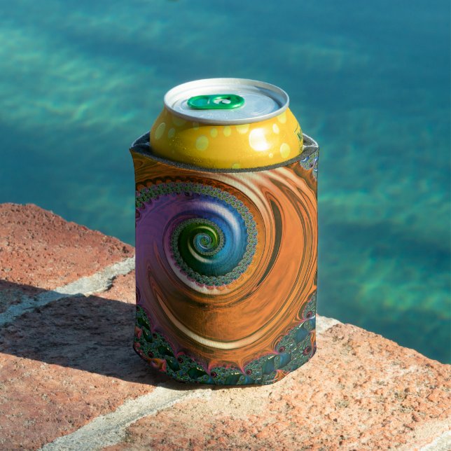 Orange Mandelbrot Swirl Can Cooler (In Situ Pool)