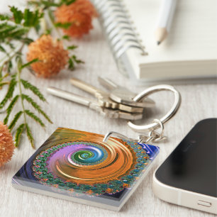 Orange Mandelbrot Swirl Key Ring