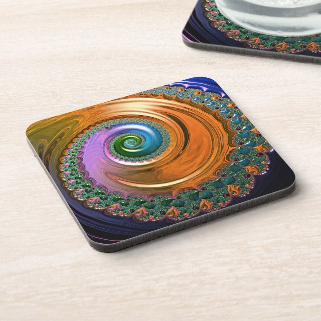 Orange Mandelbrot Swirls Plastic Coasters (Left Side)
