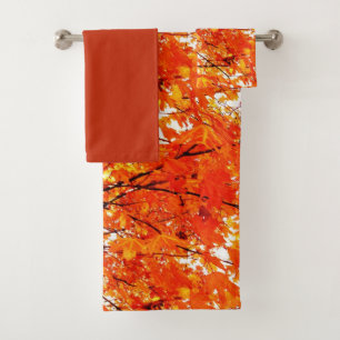 Orange Maple Leaves Autumn Season  Bath Towel Set