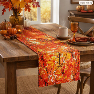 Orange Maple Leaves in Autumn Table Runner