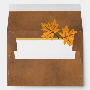 Orange maple leaves on brown rustic beach wedding envelope