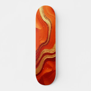 Orange Marble Abstract Art with Gold Accents Skateboard
