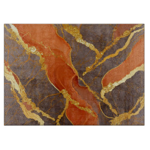 Orange Marble Pattern with Gold Cutting Board