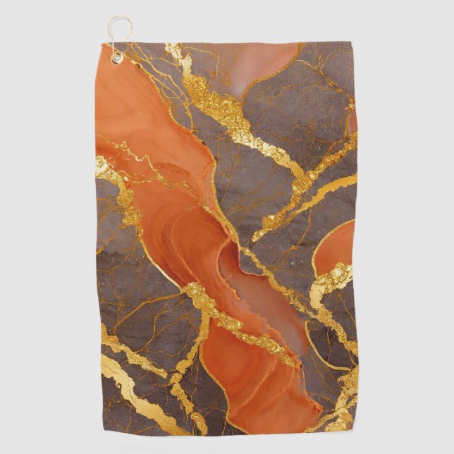 Orange Marble Pattern with Gold Golf Towel (Front)