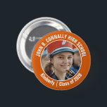 Orange Marching Band Photo High School Brag 6 Cm Round Badge<br><div class="desc">This cool customised high school marching band photo features white typography of your team and player name on an orange brag button. Personalise with your student's photograph and class year as a proud parent. A mum and dad can wear these buttons to competition and games.</div>