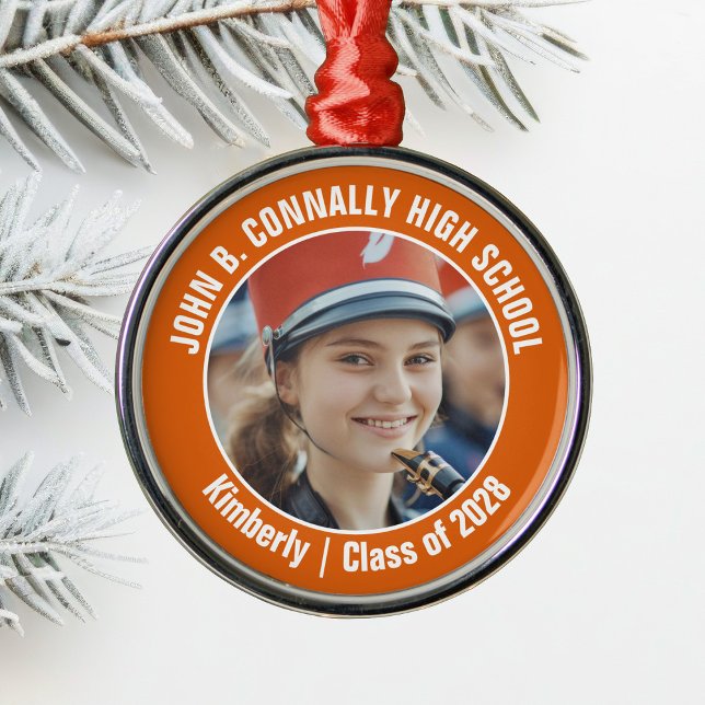 Orange Marching Band Photo High School Christmas Metal Tree Decoration (Creator Uploaded)