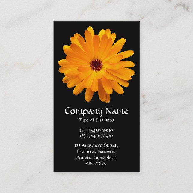Orange Marigold - Black Business Card (Front)